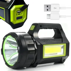Ручной фонарь 2в1 с USB и солнечной панелью, HEL-T9 / Мощный фонарь прожектор с аккумулятором и повербанком