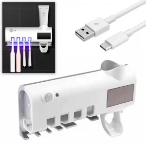 Держатель зубных щеток 3в1 со стерилизатором BRUSH STERILIZER 7710, белый / Диспенсер для зубной пасты