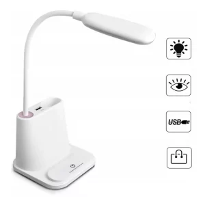 Настольная светодиодная лампа 3в1 с павербанком / Светильник настольный белый