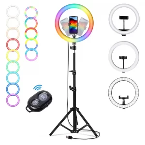 Кольцевая лампа RGB MJ260 Soft Ring Light 26 см + Подарки Штатив 2м для кольцевой лампы + Пульт для селфи Bluetooth
