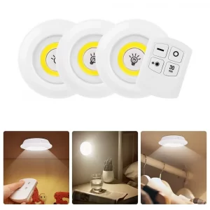 Комплект светодиодных светильников-кнопок 3 шт с пультом LED light / Светодиодный сенсорный ночник