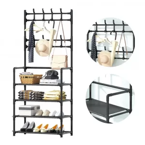 Напольная вешалка для одежды 150х60х28см Simple floor clothes rack / Стойка в прихожую с полками для обуви Simple floor clothes rack