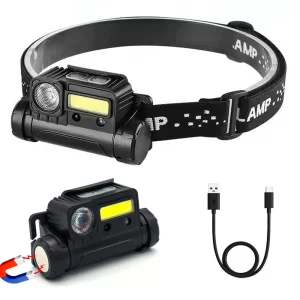 Налобный фонарь с датчиком движения XPE+COB, BL 123 / Фонарик на голову на аккумуляторе