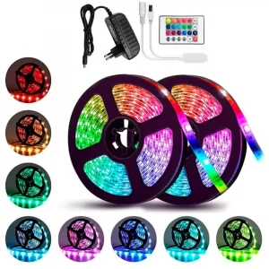 Комплект 2 шт, RGB Лента 5 м LED 3528 / Разноцветная LED лента с пультом и блоком питания