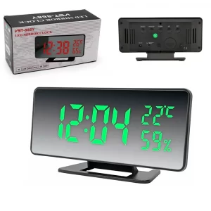 Зеркальные LED часы настольные, VST 888Y, с будильником и термометром / Настольные часы с подсветкой