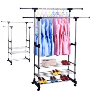 Вешалка стойка для одежды Colgador doble ajustable 160*80*38 см / Напольная вешалка на колесах