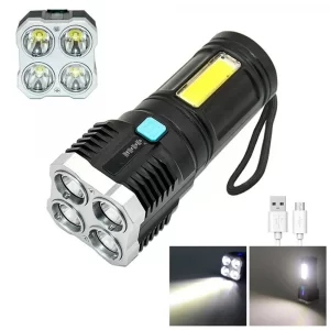 Фонарик аккумуляторный с боковым светом 2в1 USB X509 4LED / Светодиодный ручной фонарь