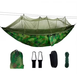 Гамак с сеткой от москитов 270×150 см, до 100кг / Туристический подвесной гамак с навесом