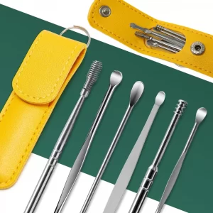 Набор инструментов 6шт для чистки ушей TOOL SET, в чехле, цвет Рандом / Многоразовые металлические ушные палочки