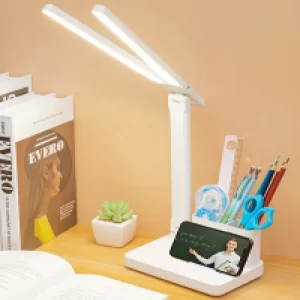 Аккумуляторная настольная LED лампа на 3000mAh с органайзером, 1962, / Двойная лампа с подставкой для телефона