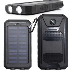Повербанк на 20000 mAh, с солнечной панелью и фонариком / Противоударный, водонепроницаемый PowerBank
