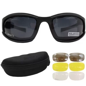 Тактические очки с поляризацией + 4 комплекта линз, с кейсом / Очки с резинкой на затылок / Солнцезащитные очки с мягкой подкладкой