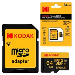 Карта памяти Micro SD с адаптером, Kodak 64Gb U3, A1 class 10 / Флеш карта / Карта памяти для телефона / Микро сд