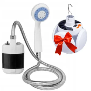 Туристический душ от аккумулятора Gotel Q16H + Подарок Фонарь-лампа BL-20 / Переносной душ с насосом / Походный портативный душ