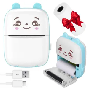 Портативный мини принтер с Bluetooth + Подарок 1 рулон бумаги для принтера / Детский термопринтер / Беспроводной принтер для телефона / Фотопринтер