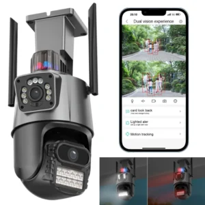 Уличная WIFI камера видеонаблюдения с сиреной, LED и ИК подсветкой, Dual Lens 6MP / Поворотная видеокамера для охраны / IP камера