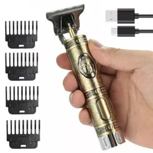 Акумуляторный триммер для стрижки VINTAGE T9 + 4 насадки / Беспроводная машинка для стрижки волос, бороды и усов / Мужской триммер