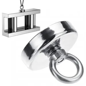 Поисковый неодимовый магнит 42мм - 55кг с кольцом / Круглый магнит для поиска металла в корпусе / Поисковый магнит