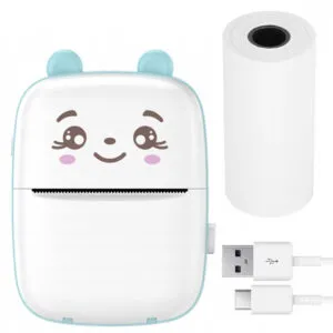 Портативный мини принтер с Bluetooth + термобумага 1 рулон / Детский термопринтер / Беспроводной принтер для телефона / Фотопринтер