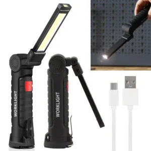 Поворотный фонарь аккумуляторный с магнитным креплением, SMD+COB, с USB, WORKLIGHT W51 / Складной фонарь для кемпинга / Аккумуляторный светильник в поход