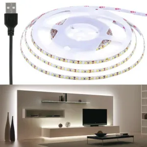 Светодиодная LED лента 5м, от USB, силиконовая, Белая / Влагозащищенная лента для подсветки / Диодная подсветка для дома