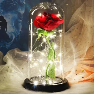 Роза в колбе с LED подсветкой, 20 см, на батарейках, Красная / Настольный ночник вечная роза / Романтический светильник Роза в куполе
