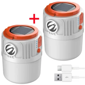 Набор 2шт Аккумуляторная лампа с солнечной панелью и USB, 2400мАч, HS-V65 / Подвесная LED лампа / Кемпинговый фонарь