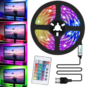 Светодиодная лента RGB на 5м, от USB, с Bluetooth + пульт, Led mood lights / RGB подсветка для дома / Умная RGB лента силиконовая