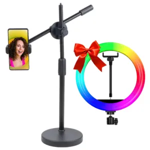 Штатив-журавль для телефона HA-19 + Подарок Кольцевая RGB лампа MJ260 Soft Ring Light / Стойка для лампы / Штатив-тренога для телефона