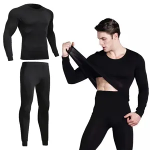 Термобелье мужское зимнее, Размер S-3XL, на флисе, Черный / Мужской термокомплект на зиму / Комплект термобелья кофта и штаны