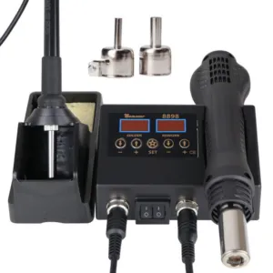 Паяльная станция с термофеном 600Вт (паяльник 80Вт) / Станция для пайки 2в1 / Термофен и паяльник