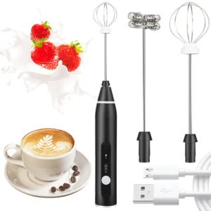 Ручной вспениватель молока 3 скорости + 2 насадки, с USB / Аккумуляторный венчик для яиц / Кухонный мини миксер вспениватель / Беспроводной капучинатор-миксер