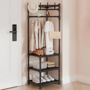 Угловая вешалка для одежды 170х43х43см + 3 полки, Corner coat rack / Напольная стойка для одежды / Вешалка в прихожую с полкой для обуви / Стойка-вешалка