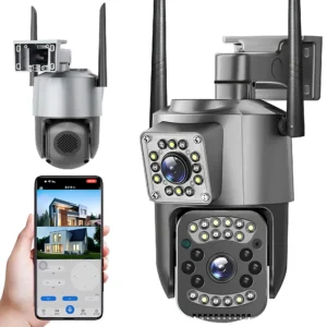 Уличная камера наблюдения 4G, 4Mp, 2 объектива, SC03 V380pro / Поворотная IP камера наружного видеонаблюдения