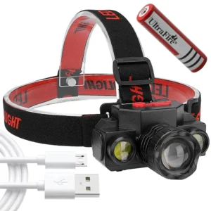 Налобный фонарь аккумуляторный COB+XPE, ZOOM, с USB, BL 1805 / Аккумуляторный фонарик на голову / Светодиодный фонарь на лоб