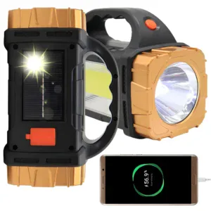 Ручной фонарь с солнечной панелью 25Вт + повербанк 1500mAh, с USB, GL-2289 / Переносной LED фонарик / Кемпинговый фонарь с солнечной батареей