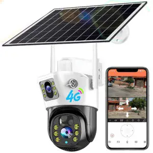 Уличная камера наблюдения с солнечной панелью 8Мп, 4G, 2 объектива, V36-4G SOLAR / Камера видеонаблюдения / Поворотная WIFI камера / IP камера на улицу