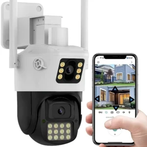 Уличная камера наблюдения 6Мп, на 2 объектива, PTZ WiFi A23 / Поворотная IP камера видеонаблюдения / Вайфай камера наружного наблюдения