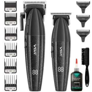 Набор для стрижки волос 2в1 (9 насадок), с USB, VGR V-640 / Аккумуляторный триммер для стрижки бороды / Беспроводная машинка для стрижки