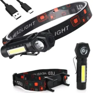 Налобный фонарь 2в1, 3 режима, от USB, KX-212 / Светодиодный LED фонарь на голову / Ручной фонарик