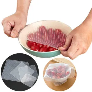 Набор силиконовых крышек 4шт для хранения еды Stretch and Fresh / Многоразовые пленки для хранения продуктов