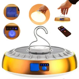 Кемпинговая лампа подвесная с павербанком, солнечная панель, пульт, USB, 202 / Аккумуляторный фонарь