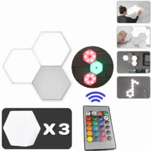 Шестигранный сенсорный LED светильник 3 шт, работает от батареек, RGB / Настенный ночник с пультом