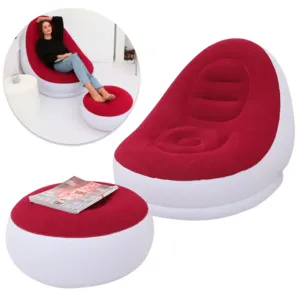 Надувной диван-кресло с пуфиком для ног 99х130х76см Air Sofa, Красный / Надувное велюровое кресло с пуфом