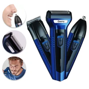 Аккумуляторная машинка 3в1 для стрижки волос, бороды, усов и носа GM-566 / Беспроводная электробритва-триммер