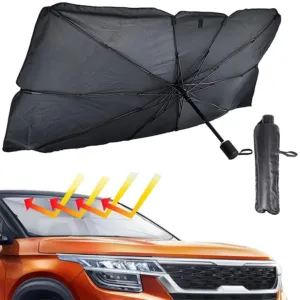 Солнцезащитный зонт для лобового стекла в авто (120х70см) + чехол / Защитная шторка от солнца для машины