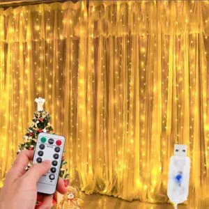 Гирлянда штора от USB (3х3 м) + пульт, Водопад, 240 Led, Желтая / Светодиодная гирлянда роса
