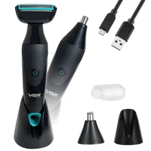 Электробритва-триммер от USB, 2в1 VGR V-601 / Беспроводная бритва для носа и ушей / Триммер с подставкой