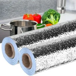 Комплект 2шт Самоклеющаяся защитная фольга для кухни 60см×5м / Алюминиевое защитное покрытие для кухни