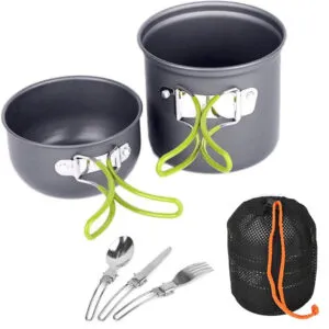 Набор посуды для походов (кастрюля, чаша + столовые приборы) / Алюминиевый котелок-кружка для туризма